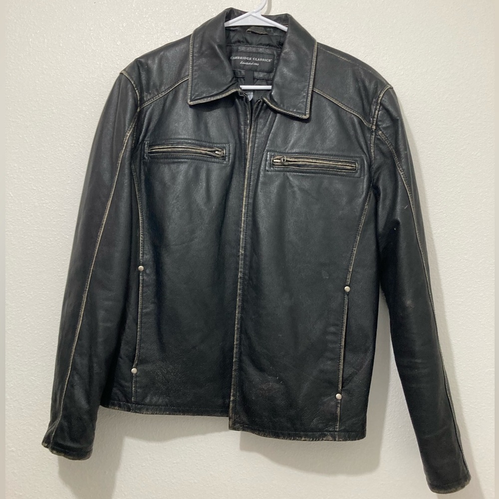 Cambridge Classics Mens Black Leather Zippered Quilted Lining Jacket Small 34/36